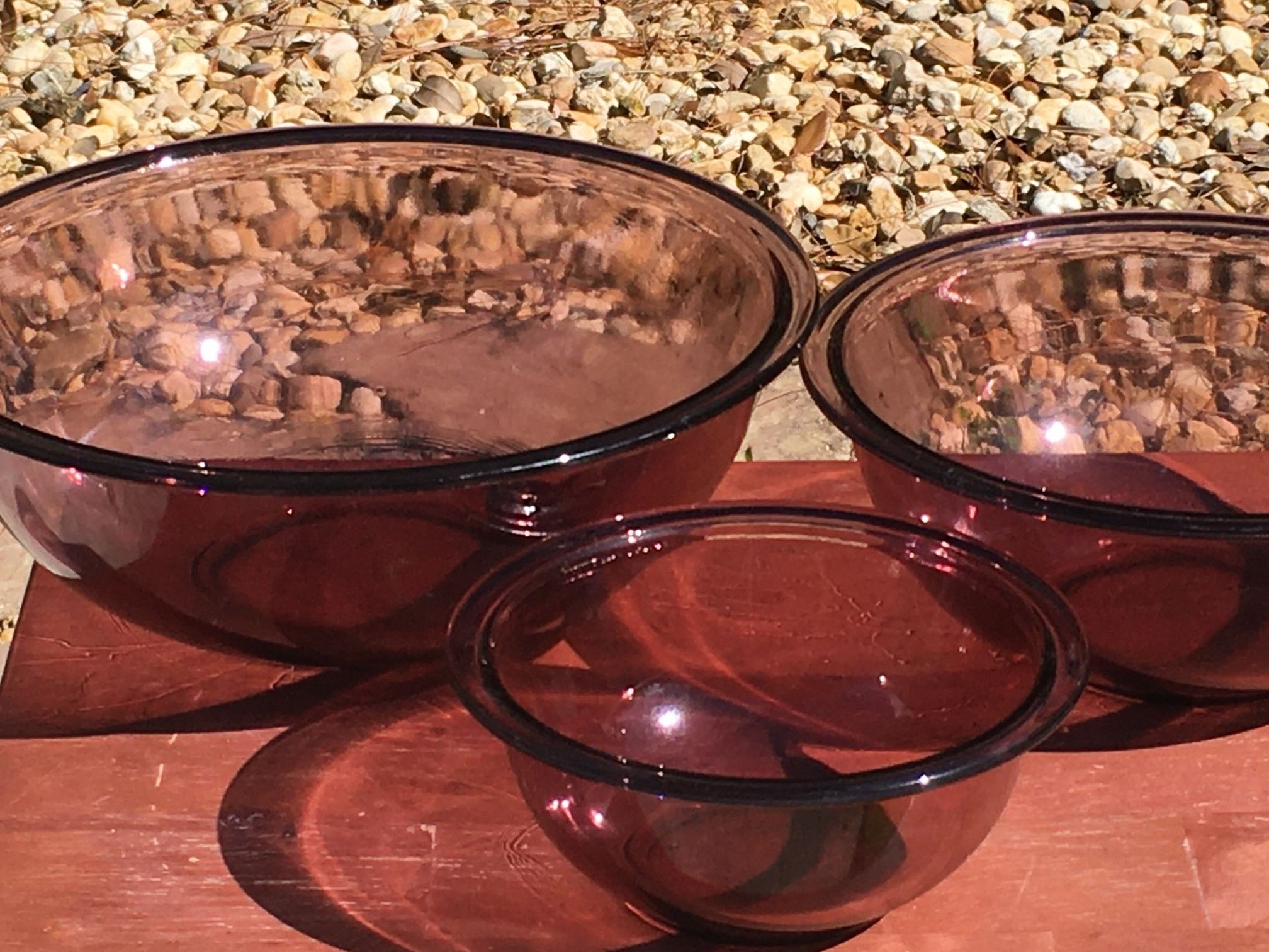 3 Piece Purple Pyrex Glass Mixing Bowl Set