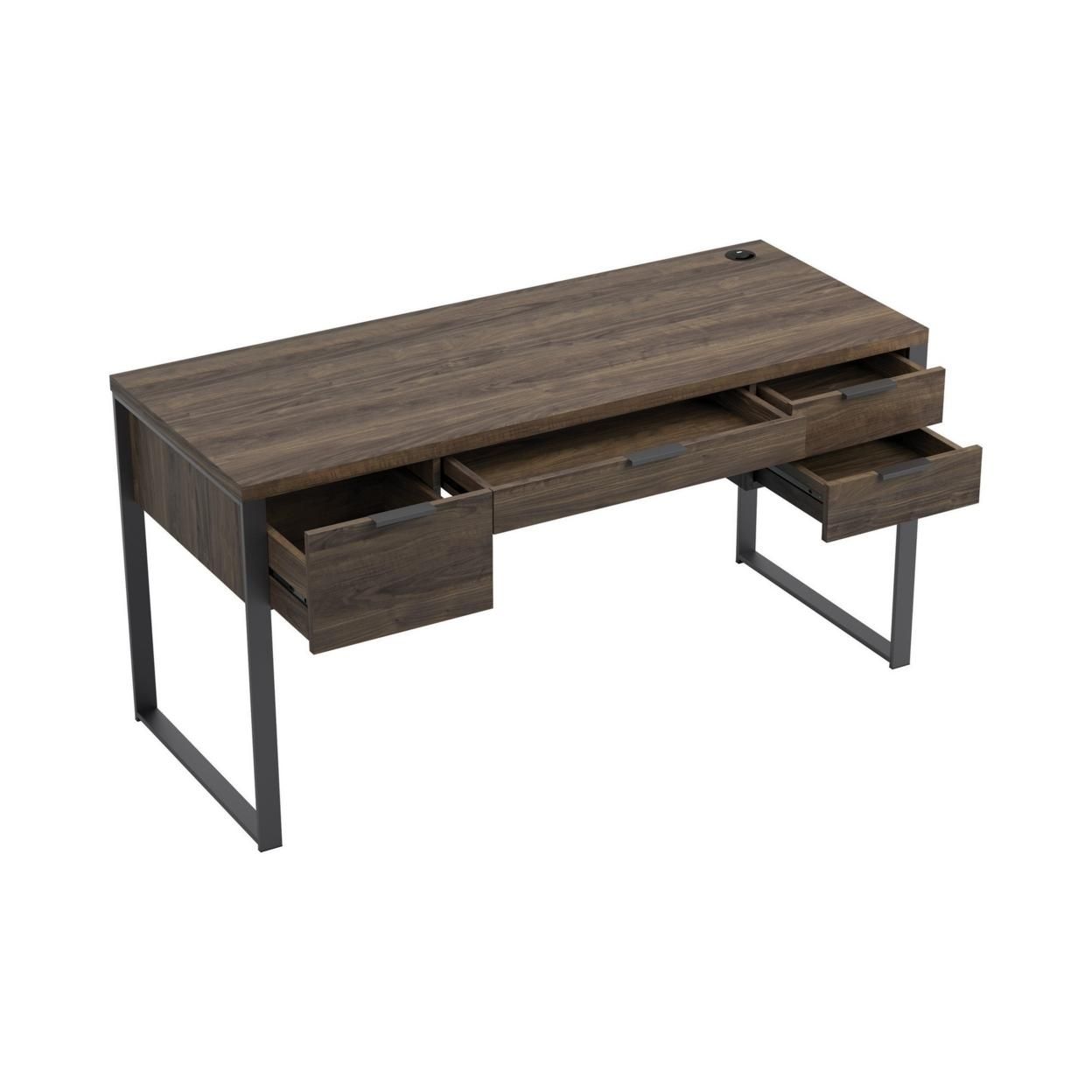 Wooden Writing Desk with 4 Drawers and Metal Base, Brown, Saltoro Sherpi