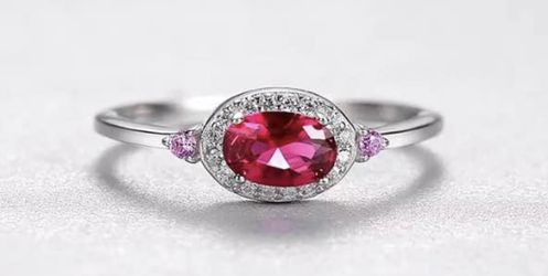 Ruby, Pink Topaz Silver Ring S925 Sz 8 Thumbnail