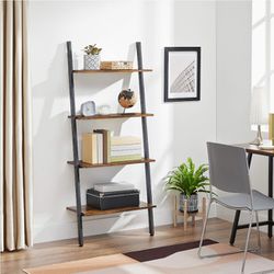 Industrial Ladder Shelf, 4-Tier Bookshelf, Storage Rack Shelves, for Living Room, Kitchen, Office, Iron, Stable, Sloping, Leaning Against The Wall, Ru Thumbnail