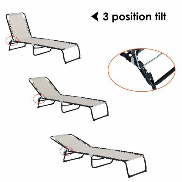 3-Position Reclining Beach Chair Chaise Lounge Folding Chair - Cream White