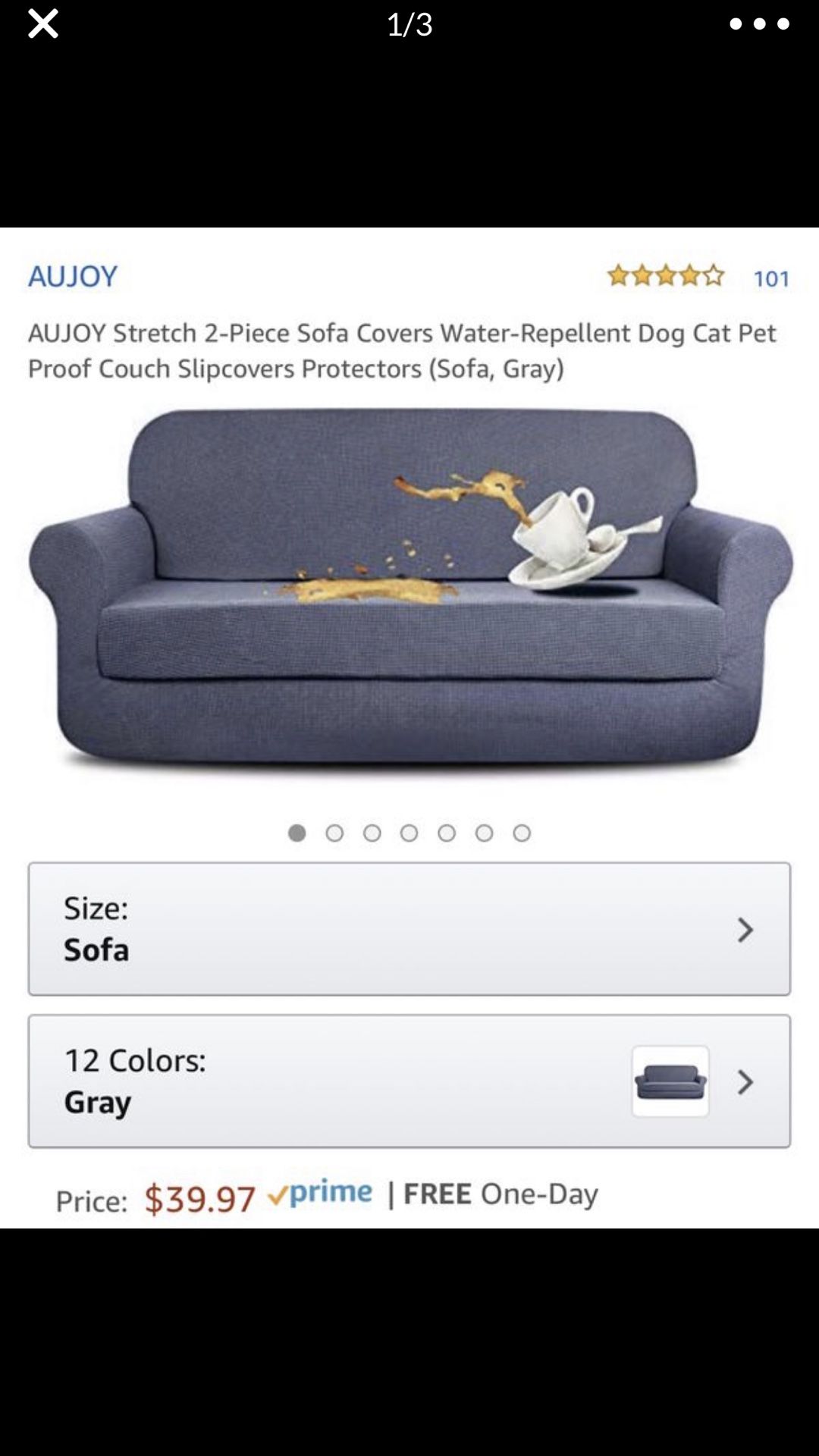 AUJOY Stretch 2-Piece Sofa Covers Water-Repellent Dog Cat Pet Proof Couch Slipcovers Protectors (Sofa, Gray)