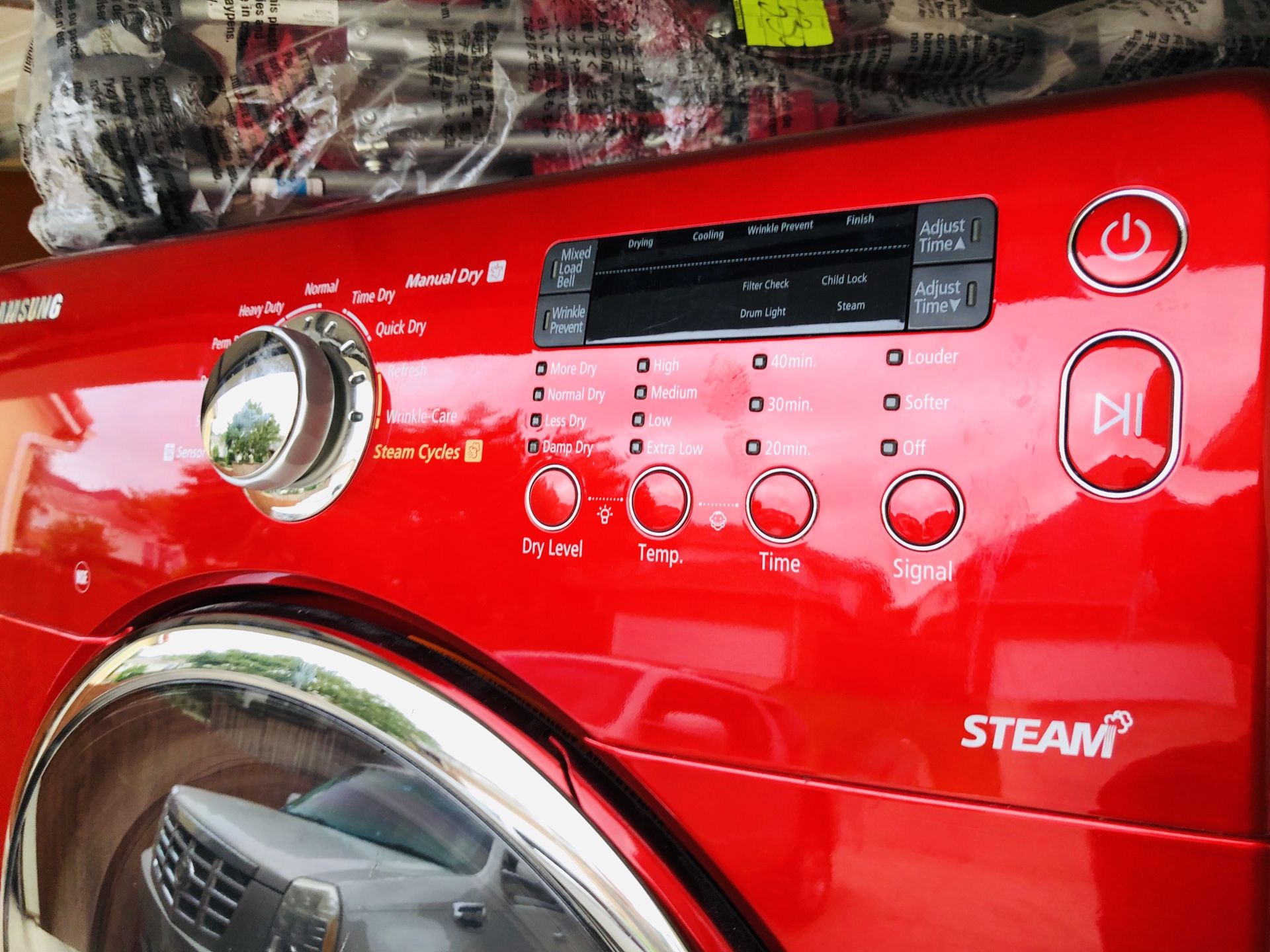 RED SAMSUNG WASHER / GAS DRYER SET WITH PEDESTALS for Sale in Irving