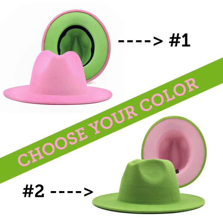 Two Tone AKA Pink and Green Fedora Hat: Choose Your Color