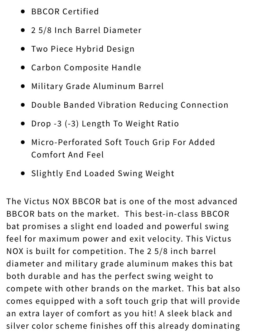 Victus Nox BBCOR Baseball Bat (33/30)