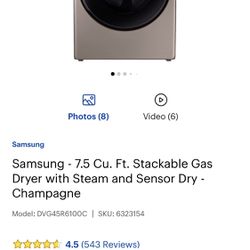 Samsung Gas Dryer, Like New Thumbnail