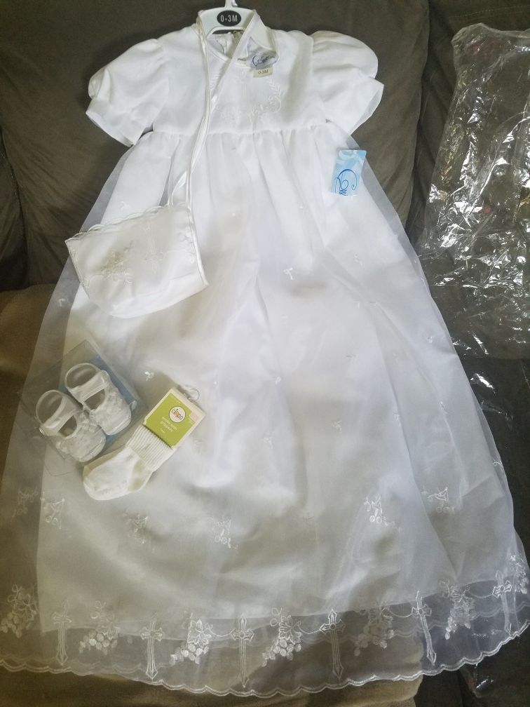 BRAND NEW CORRINE BRAND NB-3 MON & UP TO 6 MON. BAPTISMAL CHRISTENING BABY GIRL DRESS WITH TAGS STILL IN PLASTIC