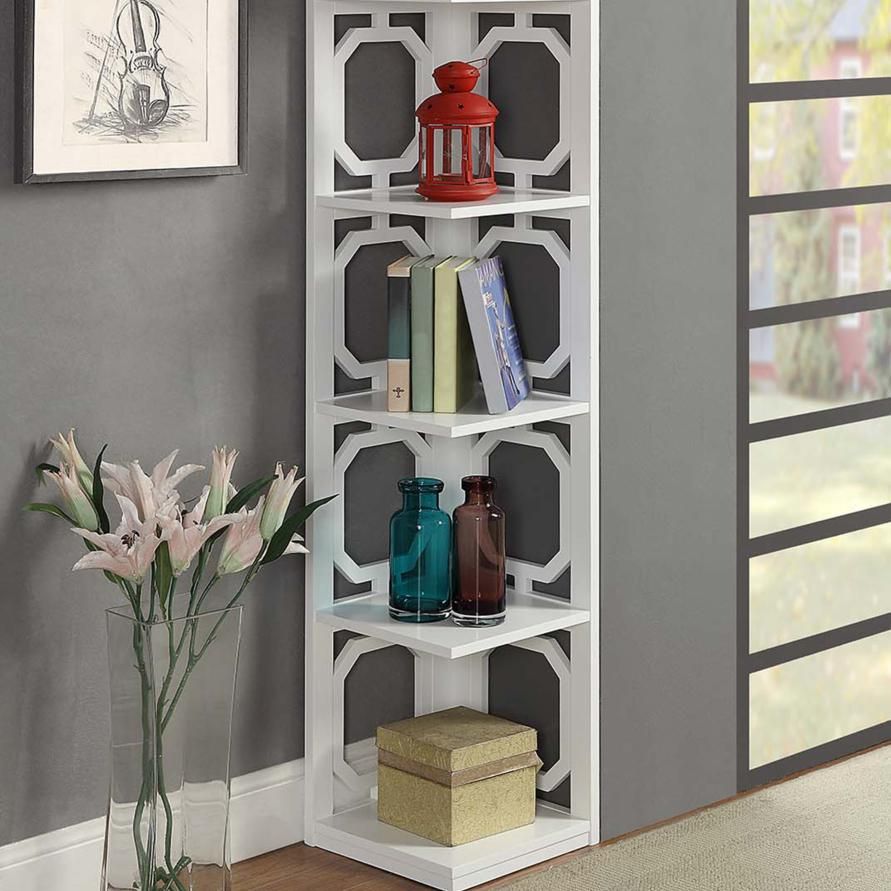 Omega 5 Tier Corner Bookcase, White