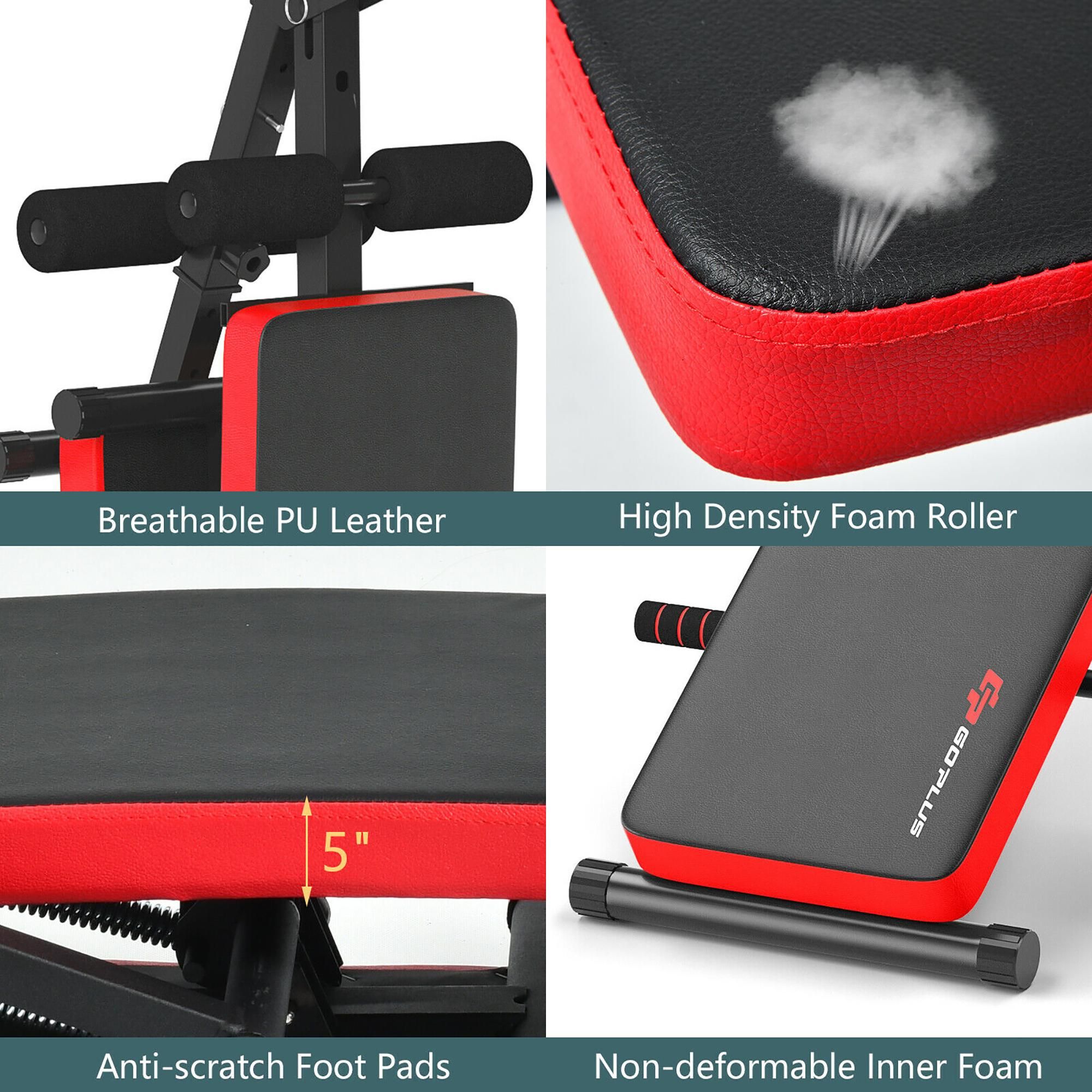 Goplus Multi-Functional Foldable Weight Bench Adjustable Sit-up Board w/ Monitor Red