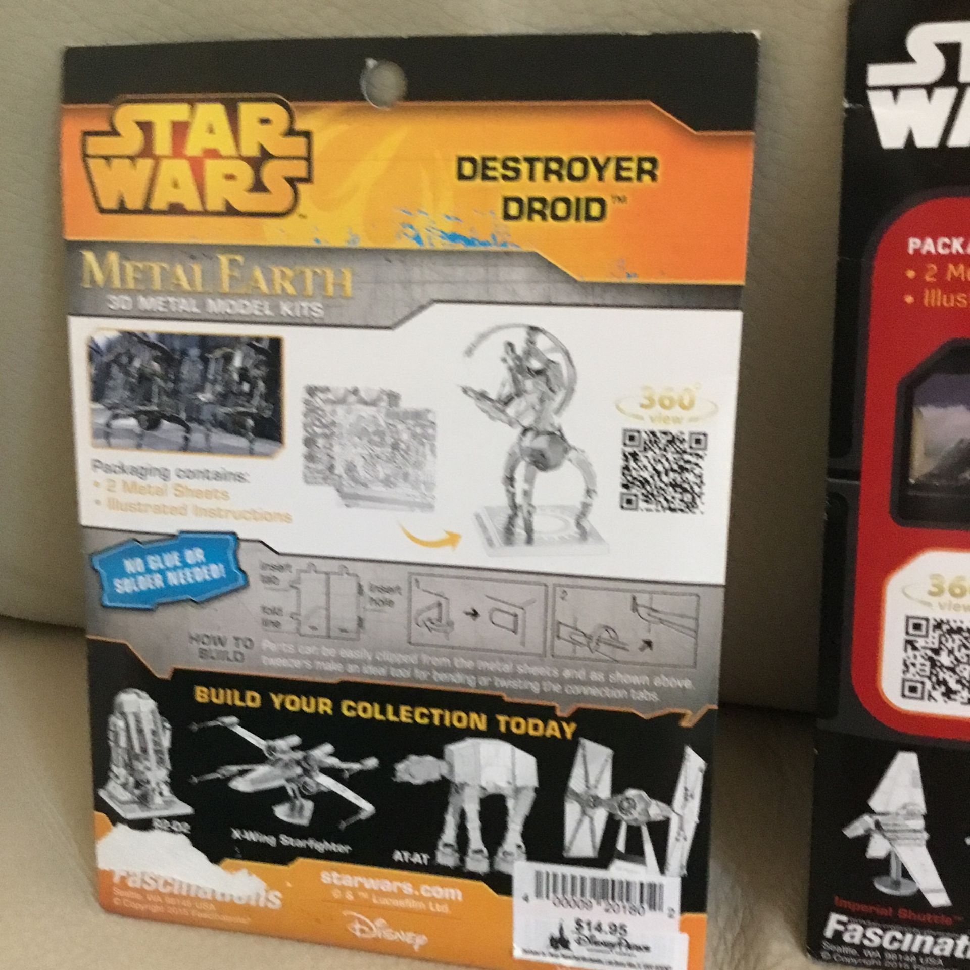 3 StarWars, Disneyland Parks, 3D Metal Earth Model Kits. Never Opened , Metal Sculptures Kit.