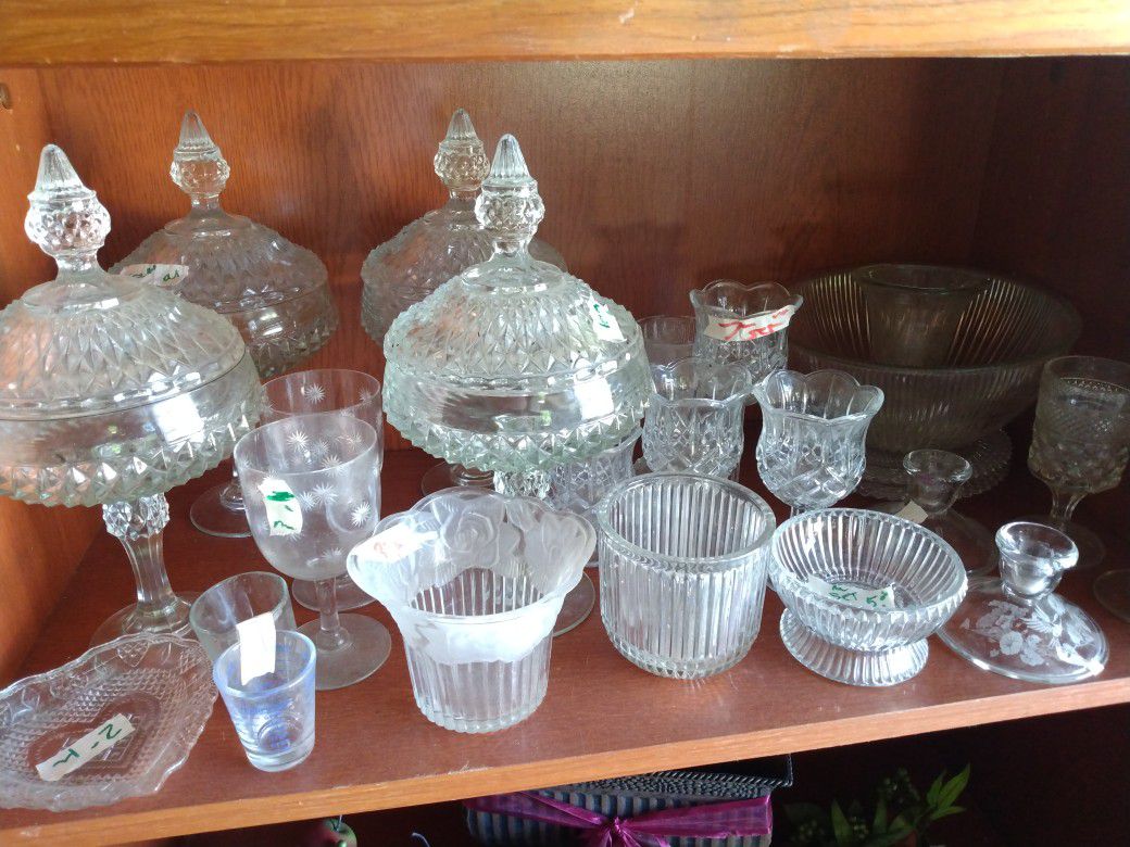 Crystal Dish Wear. Candy Dishes Glasses Sugar Creamer And More
