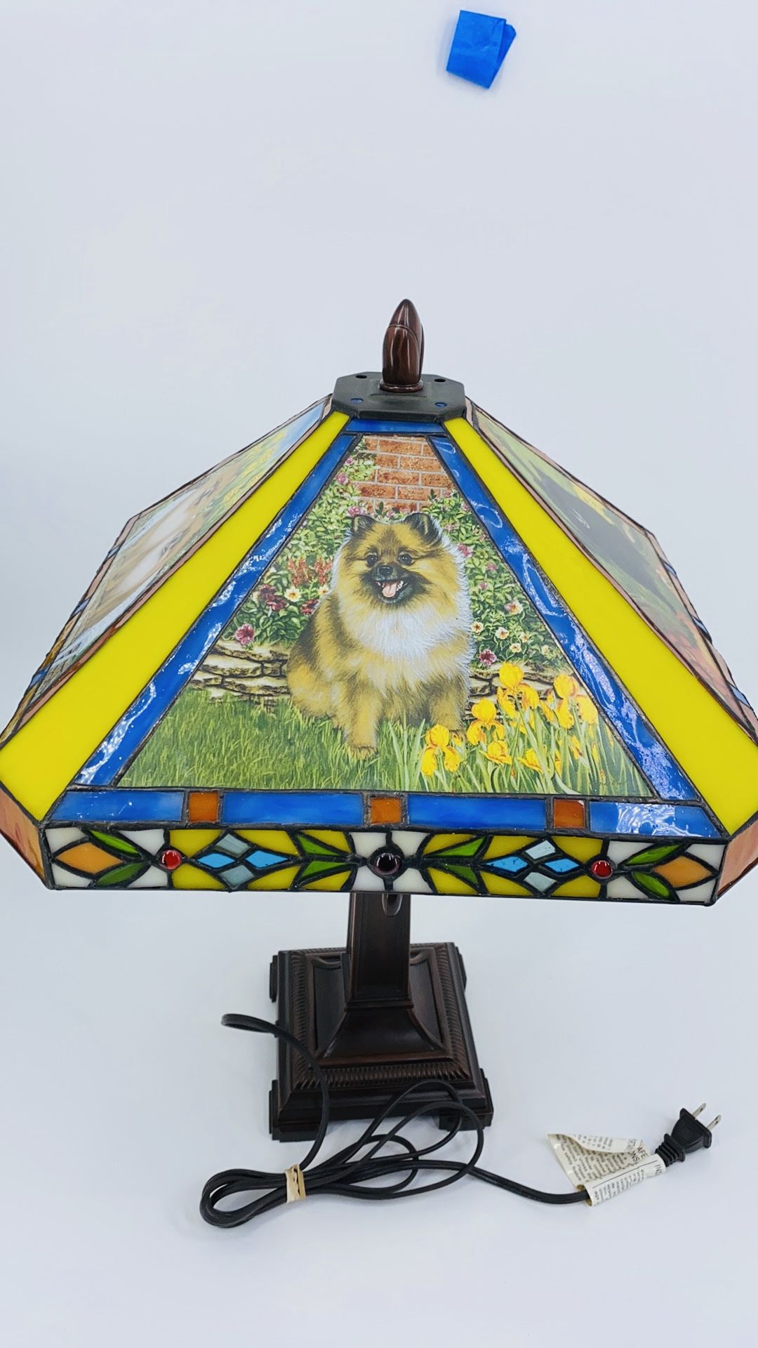 Danbury Mint Pomeranian Stained Glass Lamp RARE