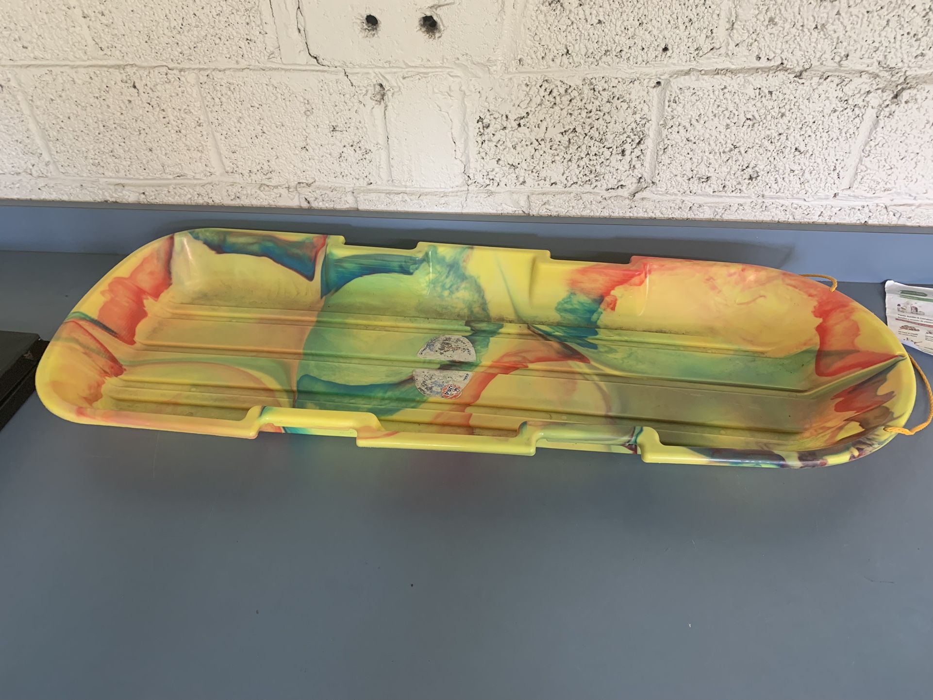 Two Plastic Snow Sleds - One Saucer style and One 2-Person Toboggan style Be ready for the snow and sledding! ❄️ ⛄️ Great pre-owned condition. Pr