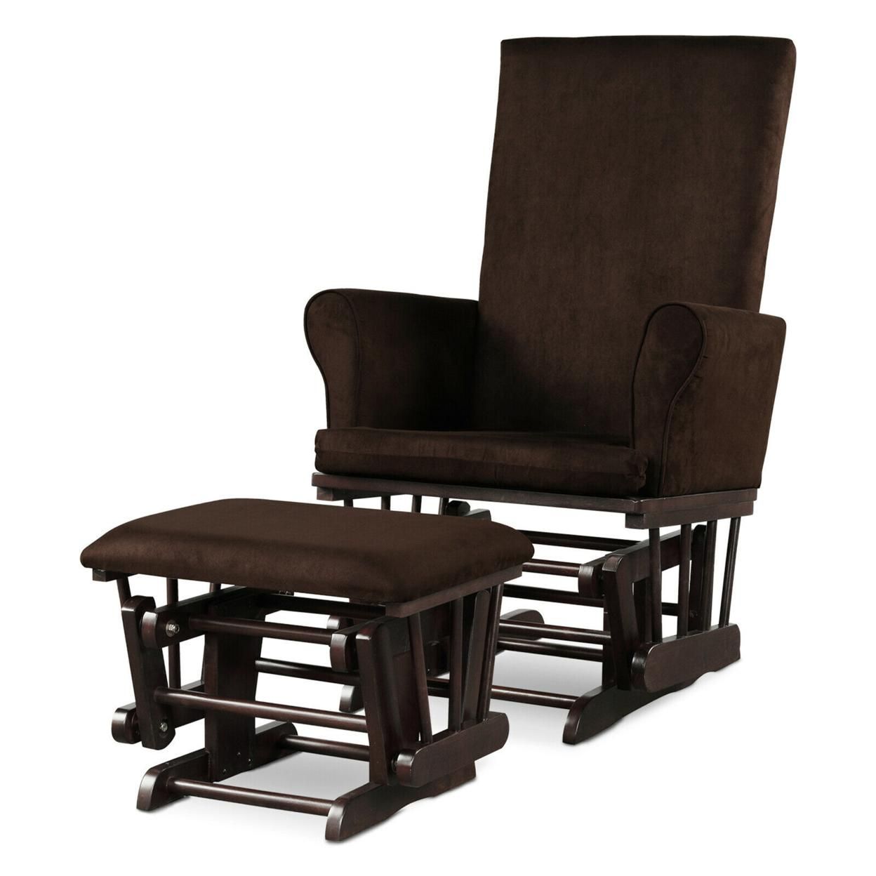 Gymax Glider and Ottoman Cushion Set Wooden Baby Nursery Rocking Chair