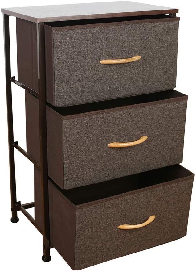 Dresser with 3 Drawers, Fabric Storage Tower, Organizer Unit for Bedroom, Hallway, Entryway, Closets, Sturdy Steel Frame, Wood Top, Easy Pull Handle (