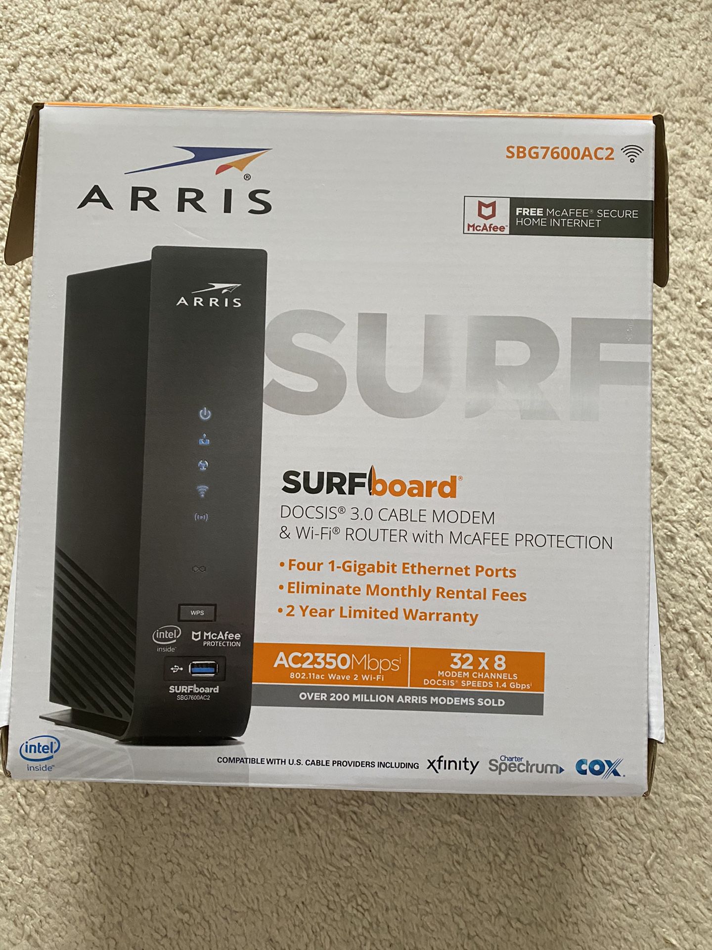 ARRIS SURFboard SBG7600AC2 DOCSIS 3.0 Cable Modem AC2350 Dual-Band Wi-Fi Router