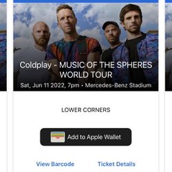 2 Coldplay tickets  Thumbnail