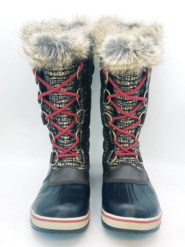 SOREL Waterproof Brown/Black Rubber Snow Boots Faux Fur Lined Womens Size 6