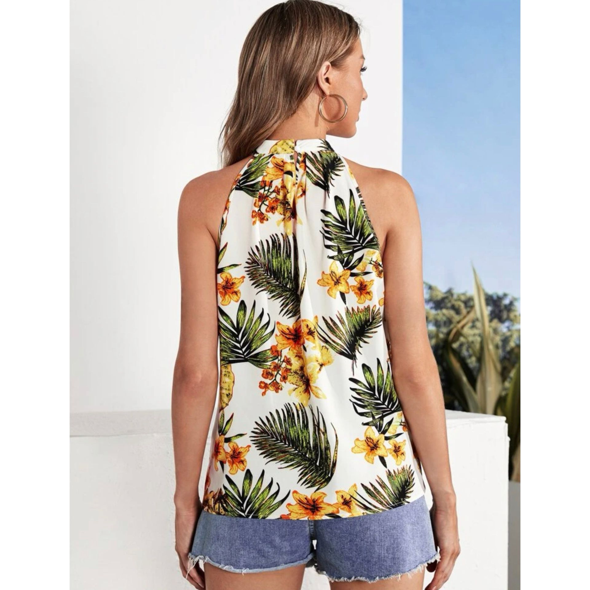 Women Maternity 🤰 Tropical 🌴 Halter Top / Multicolor / Size : large 