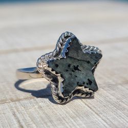 Star - Larvikite Black Moonstone - Norway 925 Ring Thumbnail