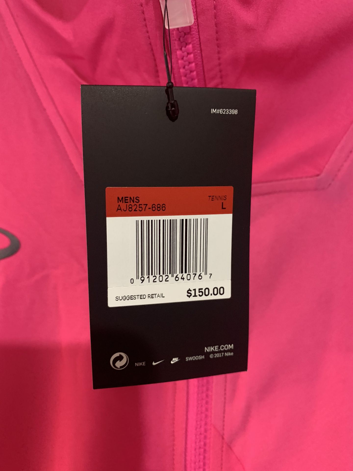 Nike Court Rafa Nadal Full Zip Tennis Jacket Pink Men's Size L AJ8257 686
