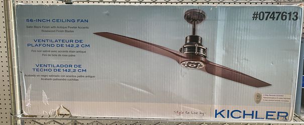 Kichler 2 Blade 56-in Satin Black Indoor Ceiling Fan w/ remote Thumbnail