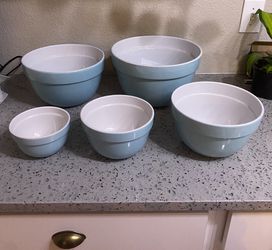 Turquoise Stoneware Nesting Bowls - Set of 6  Thumbnail