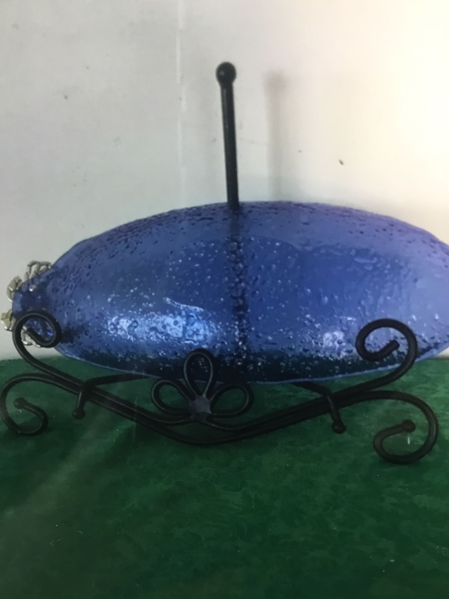 Mud pie large blue bubble glass oblong serving Dish /tray With Silver Tone Crab