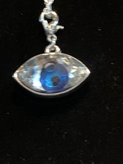 Stamped .925 Silver Necklace With Genuine Swarovski Crystal Eye Pendant  Thumbnail