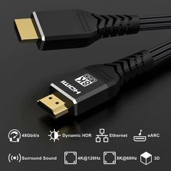 8K HDMI 2.1 Cable 6ft 8K@60Hz 4K@120Hz, 48Gbps Ultra High Speed Thumbnail
