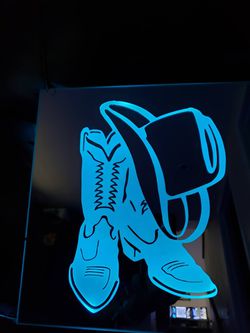 Cowboy Boots. And. Hat. Etched lighted Mirror  Thumbnail
