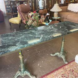 BEAUTIFUL Antique Marble Top Console / Entry Table W/ Cast Iron Legs  Thumbnail