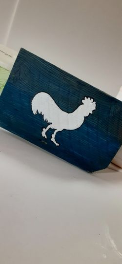 Custom rustic barn wood farmhouse cow rooster blue kitchen boho decor Thumbnail