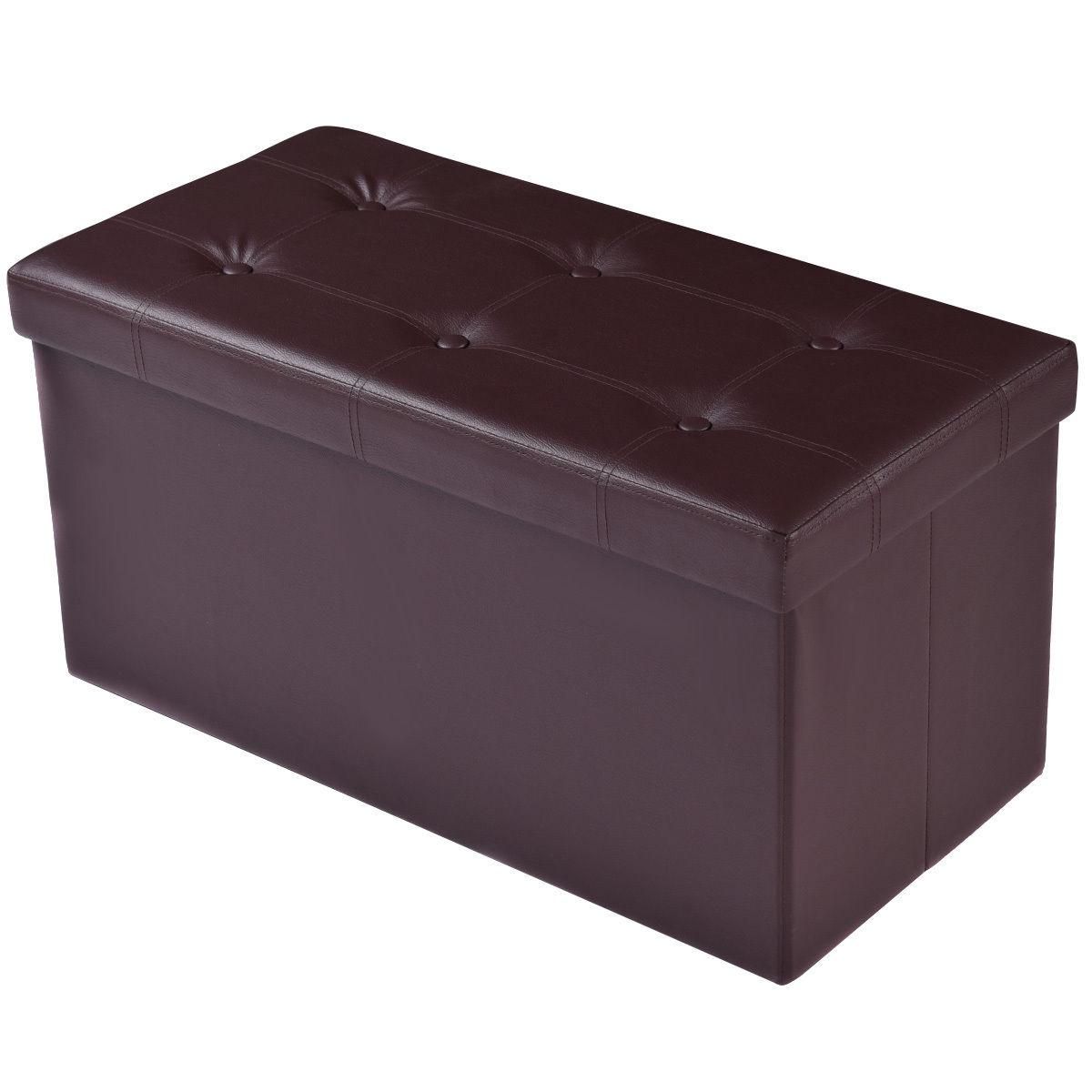 Costway 30"x15"x15" Large Folding Storage Faux Leather Ottoman Pouffe Box Stool (Brown)