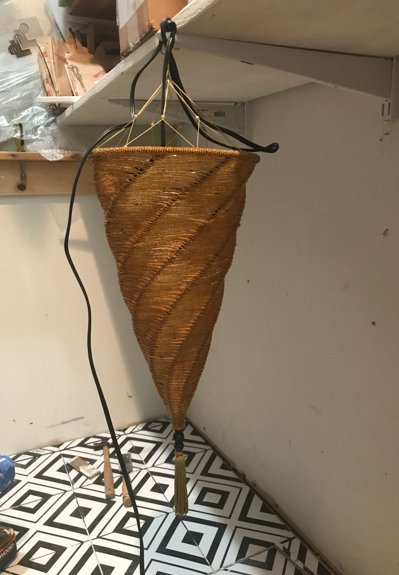 Hanging beaded lamp