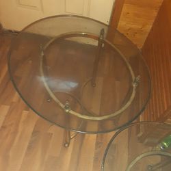 Glass Coffee Table And End Table....gold Frame....nice A Glass Is Heavy Thumbnail