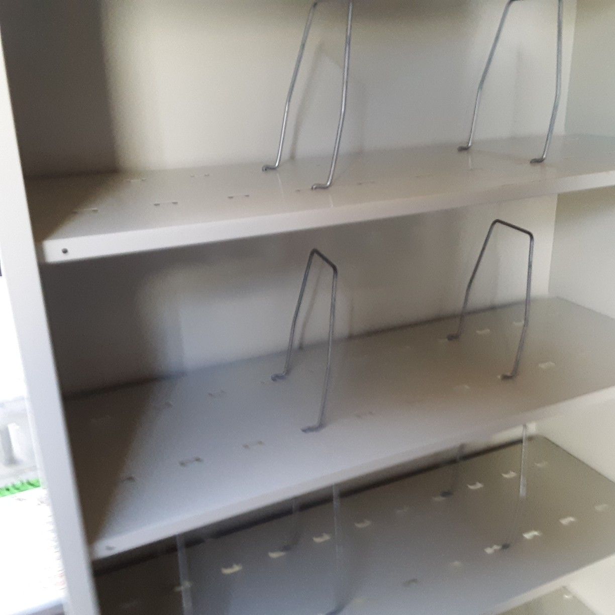 Shelving metal light weight...2 available...size. 34.5 Wide.m...12.5 Deep..81.25 Tall