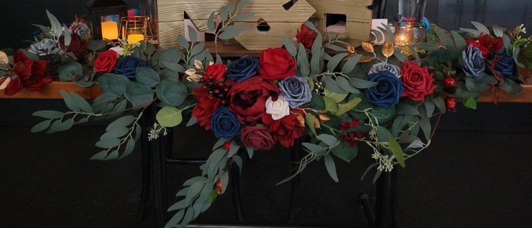 6 Ft Eucalyptus
Flower Garlands (Five Total Garlands) - Burgundy, Navy, Dusty Blue, And White