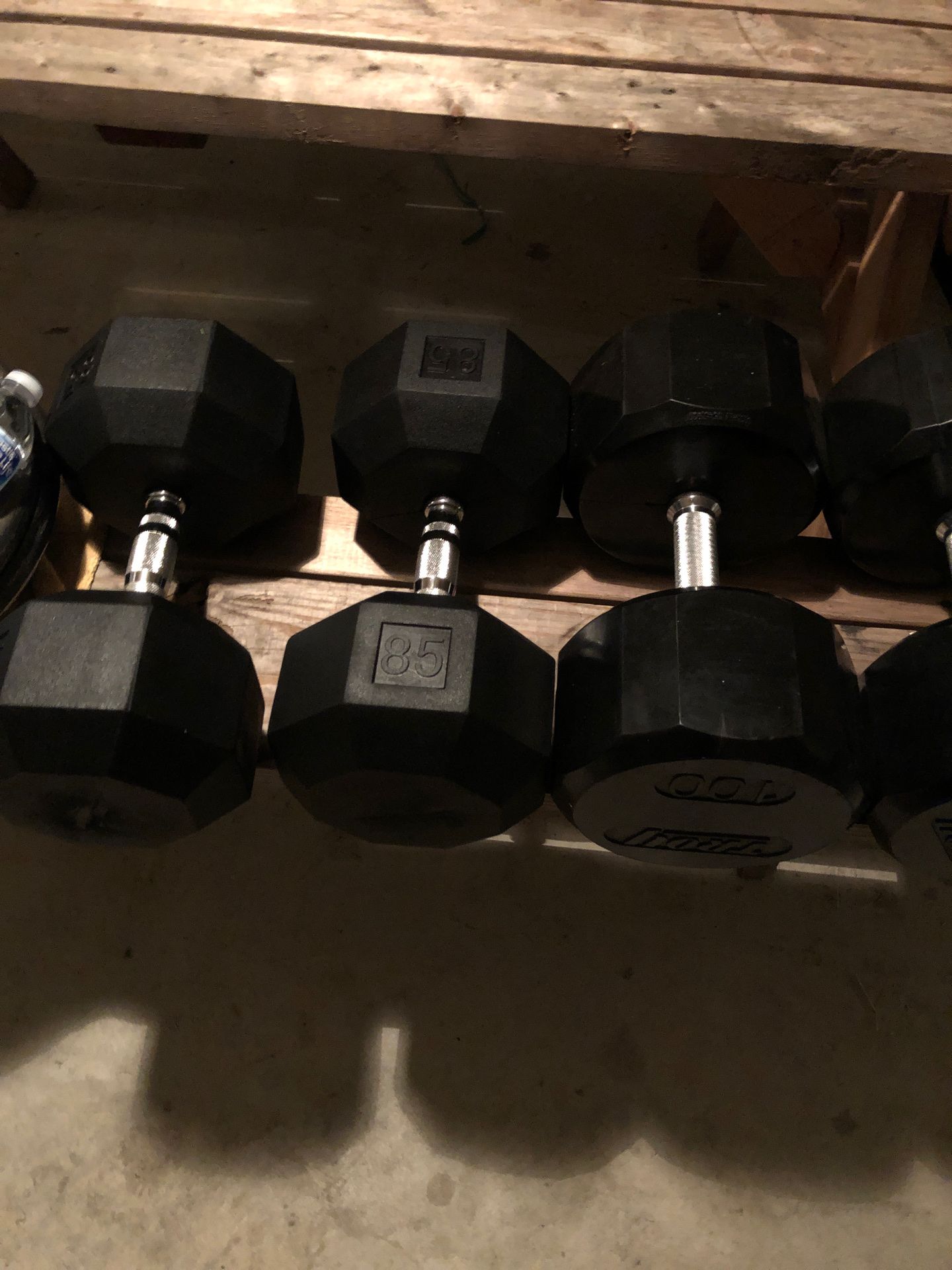 These are by Troy dumbbells 100 pound dumbbells 85 pound dumbbells brand new got them like two