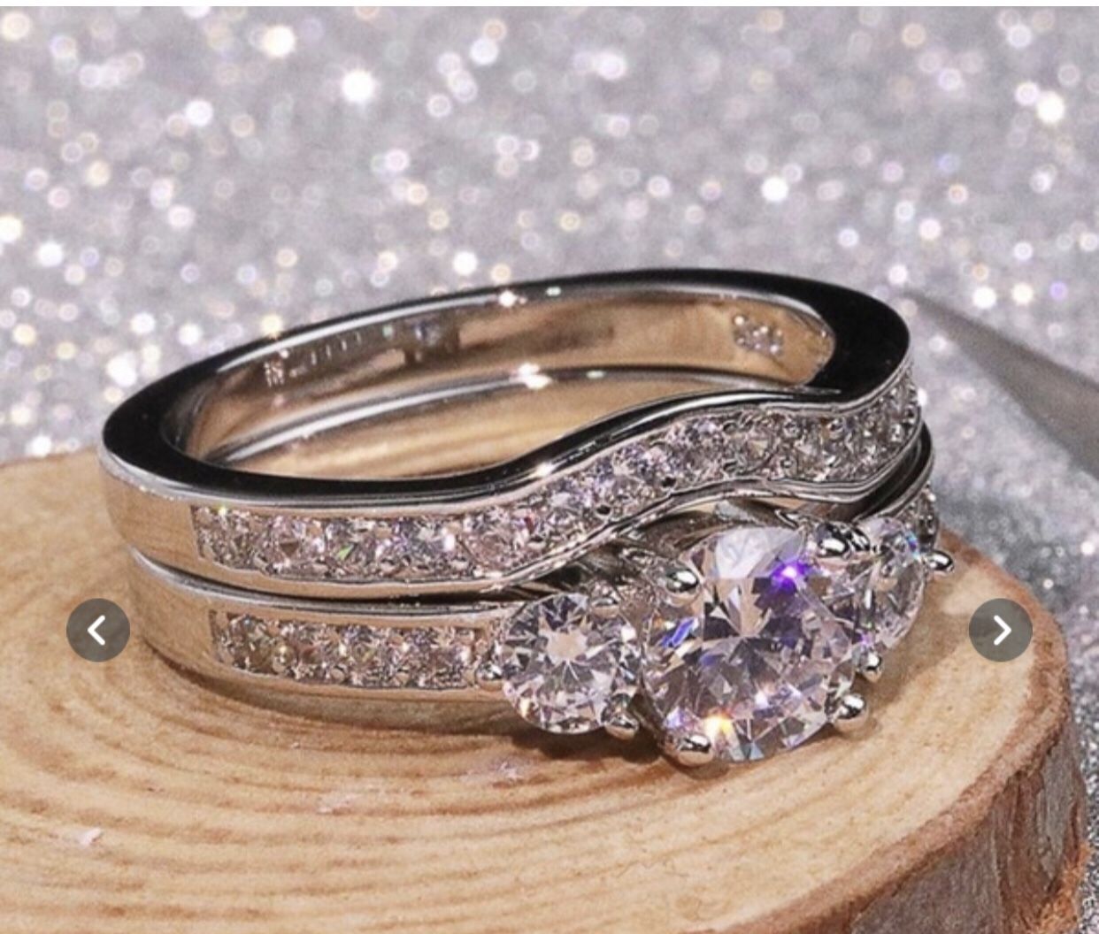 2pes Luxurious Women 925 Sterling silver natural Gumstone Diamond Birthstone wedding engagement anniversary ring Set size 9