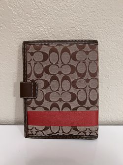 Coach Planning Agenda Jacket Cover 6 x 8 Legacy Signature Fabric Orange Stripe with Turnlock Thumbnail