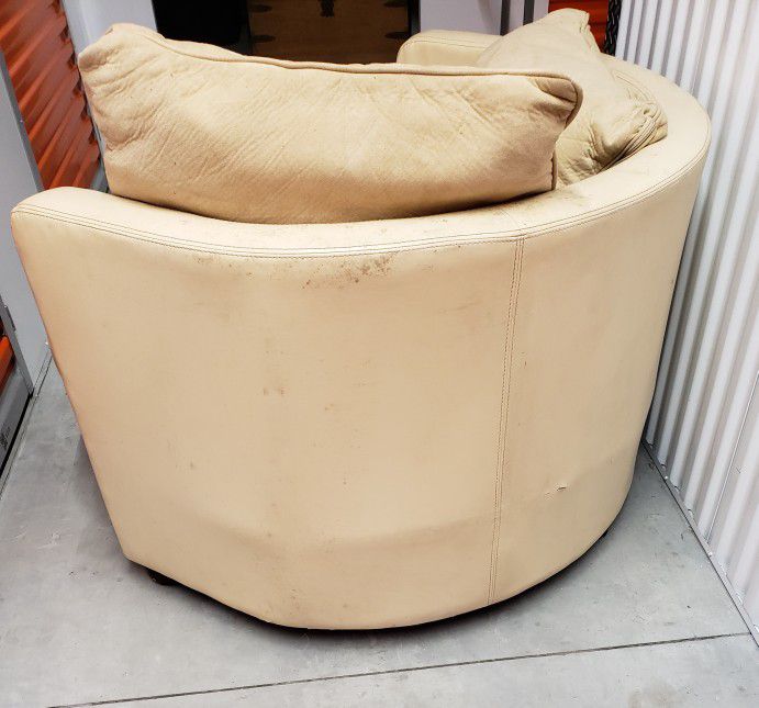 Homelike Industries Cream Leather Round Oversized Chair