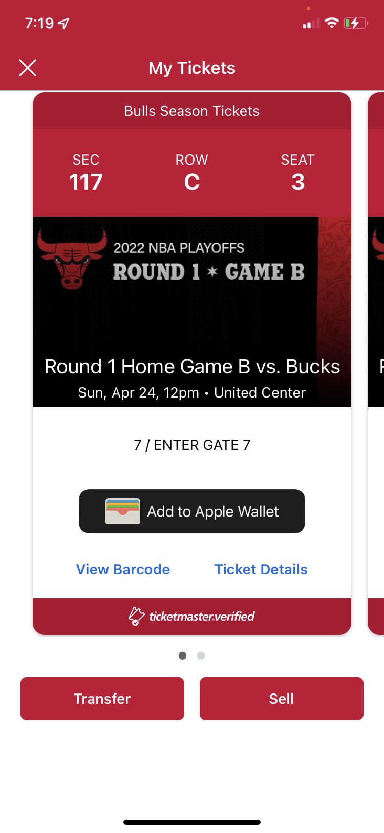 Bulls Vs Bucks Sec 117, Row C, Seats 3&4
