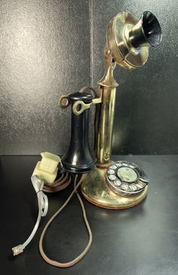 Antique 1913 American Bell Brass and Bakelite Candlestick Phone WORKS Thumbnail