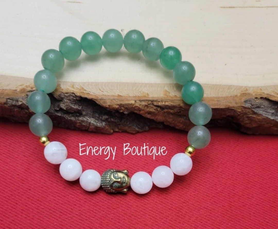Zen Peace Moonstone & Green Aventurine Crystal Bead Bracelet