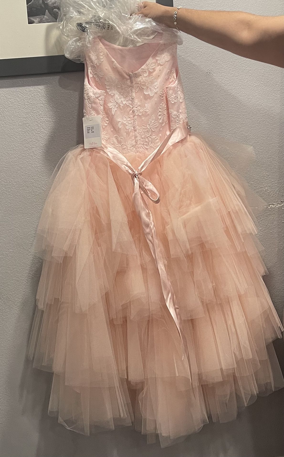 Girls Dress Style 5722 - Satin and Tulle High-Low Dress in Blush