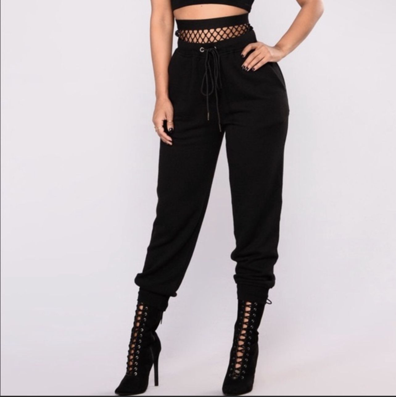 Black Fishnet Sweatpants