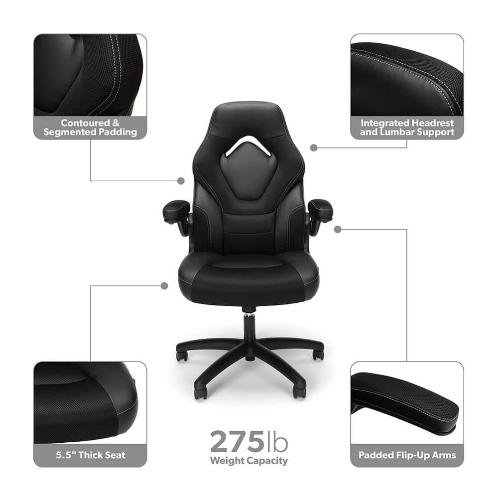 OFM ESS3085V2BLK Essentials Collection Racing Style Gaming Chair - Black
