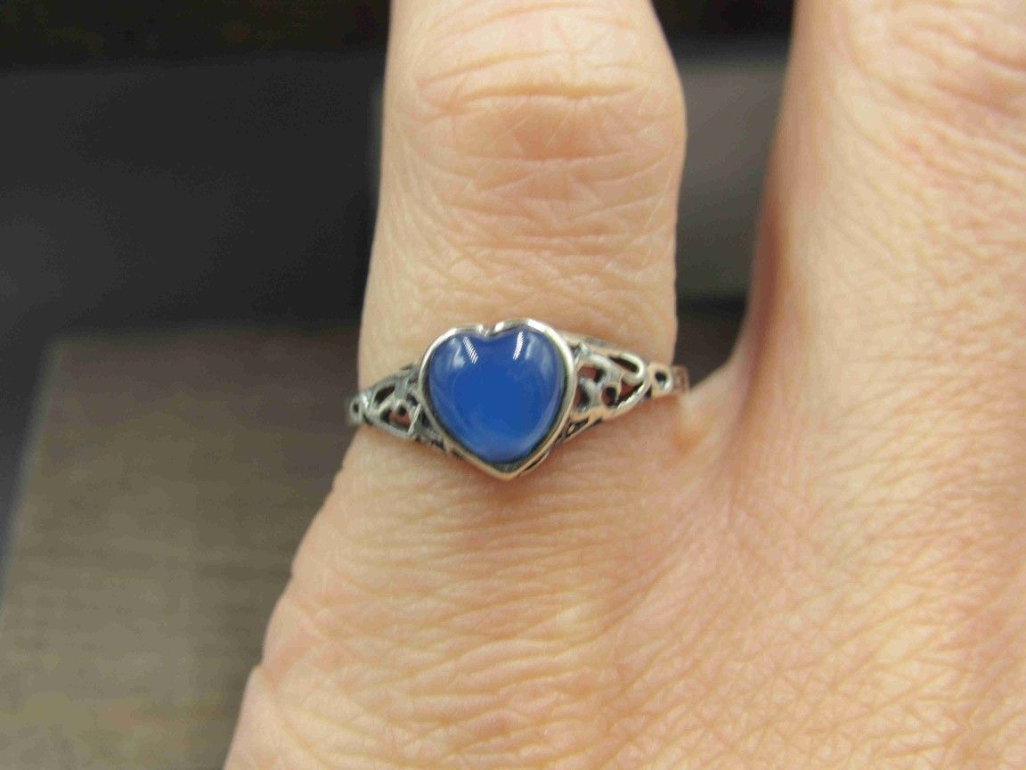 Size 6 Sterling Silver Blue Heart Filigree Band Ring Vintage Statement Engagement Wedding Promise Anniversary Bridal Cocktail Friendship