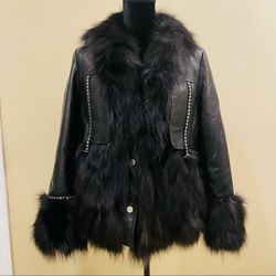 Genuine fox Fur Coat genuine leather jacket vest warm long sleeve trench bomber Jacket Fur Sheepskin Jacket Studs  Thumbnail